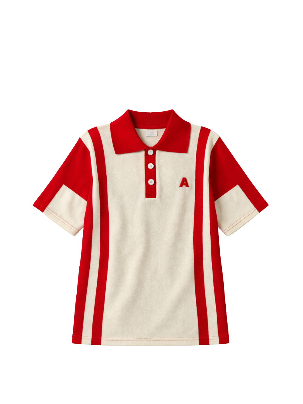 ascend white and red golf knitted tshirt at unseen grail. local brands south africa. streetwear. men and women. studio image front galxboy and boys of soweto