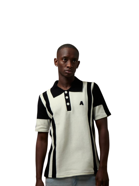 ascend white golf knitted tshirt at unseen grail. local brands south africa. streetwear. men and women. studio image male model galxboy and boys of soweto