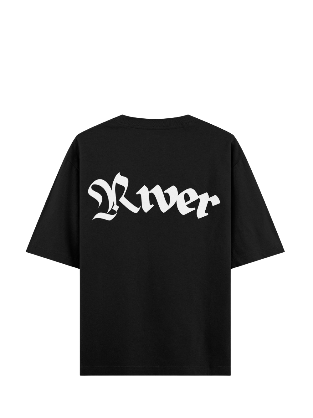 black river black oversized graphic t-shirt at unseen grail. local brands south africa. streetwear. men and women. studio image behind. galxboy, bantu, el patron