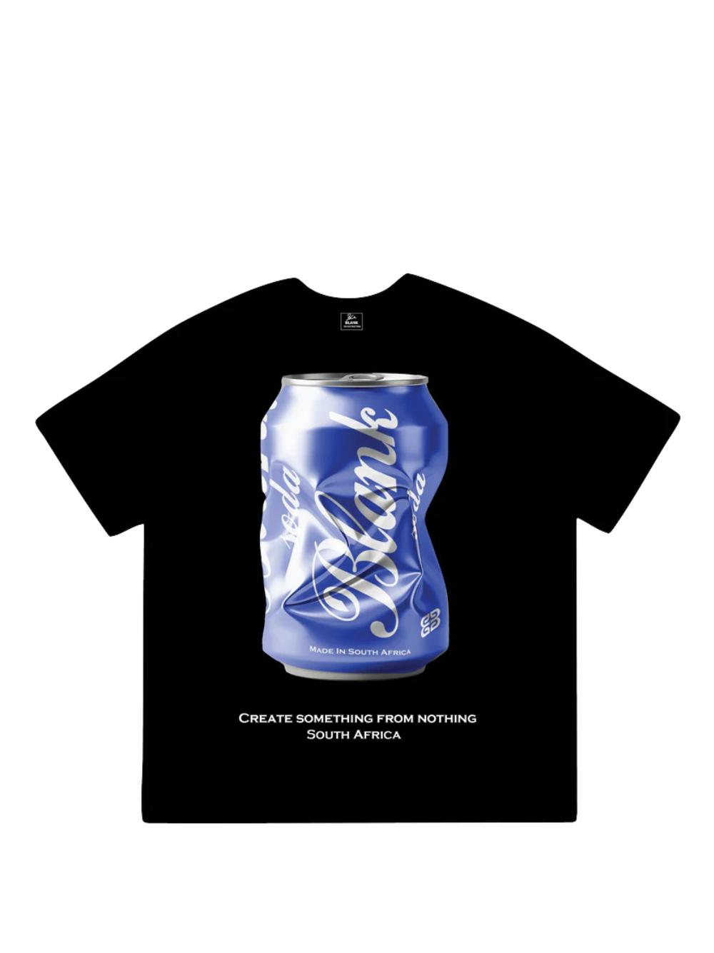 blank collection black oversized graphic t shirt at unseen grail. local brands south africa. streetwear. men and women. studio image flat lay front