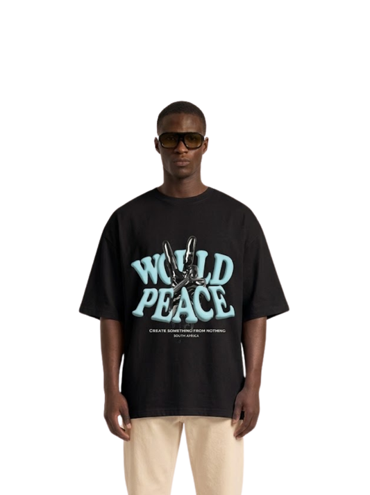 blank collection black oversized graphic t shirt at unseen grail. local brands south africa. streetwear. men and women. studio image male model 