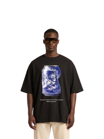 blank collection black oversized graphic t shirt at unseen grail. local brands south africa. streetwear. men and women. studio image male model front view