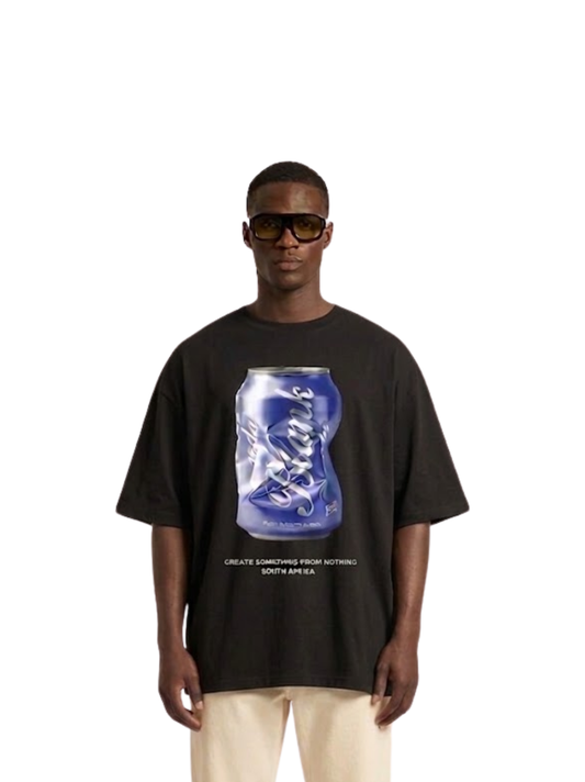 blank collection black oversized graphic t shirt at unseen grail. local brands south africa. streetwear. men and women. studio image male model front view