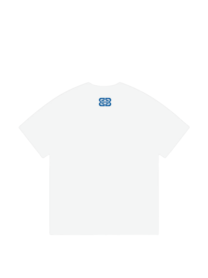blank collection white oversized graphic t shirt at unseen grail. local brands south africa. streetwear. men and women. studio image flatlay behind