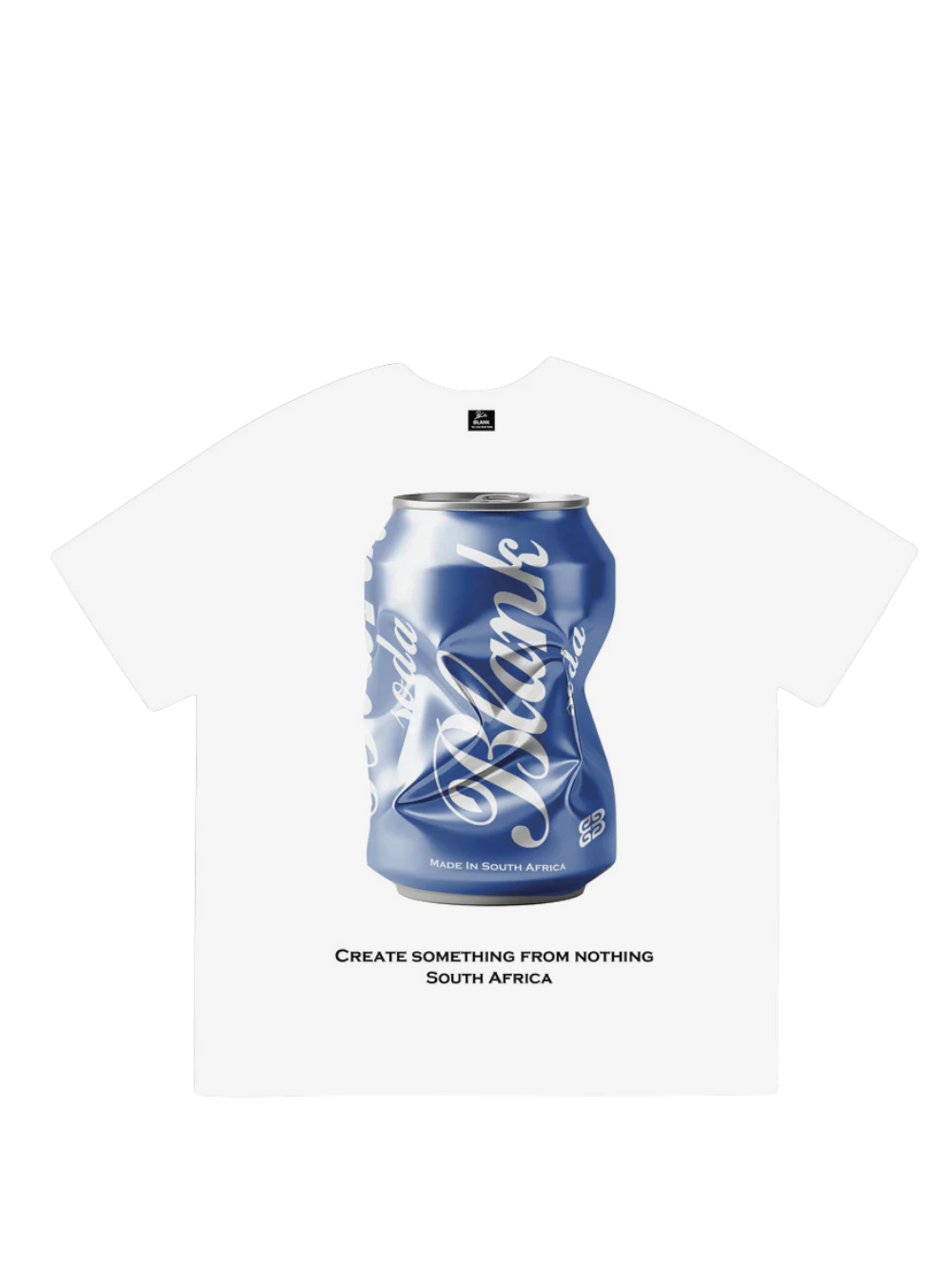 blank collection white oversized graphic t shirt at unseen grail. local brands south africa. streetwear. men and women. studio image flatlay front