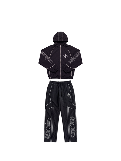 empire black oversized graphic tracksuit at unseen grail. local brands south africa. streetwear. men and women. studio image front flatlay