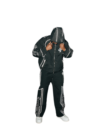 empire black oversized graphic tracksuit at unseen grail. local brands south africa. streetwear. men and women. studio image male model front