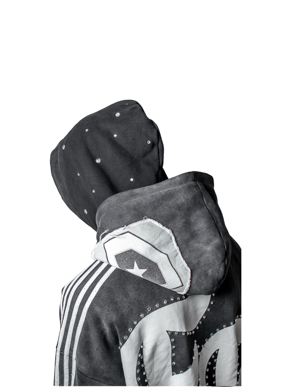 fourfourty grey oversized graphic hoodie at unseen grail. local brands south africa. streetwear. men and women. studio image male model behind side view