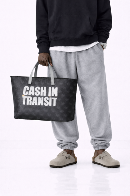grade africa black handbag totebag at unseen grail. local brands south africa. streetwear. men and women. studio image men model