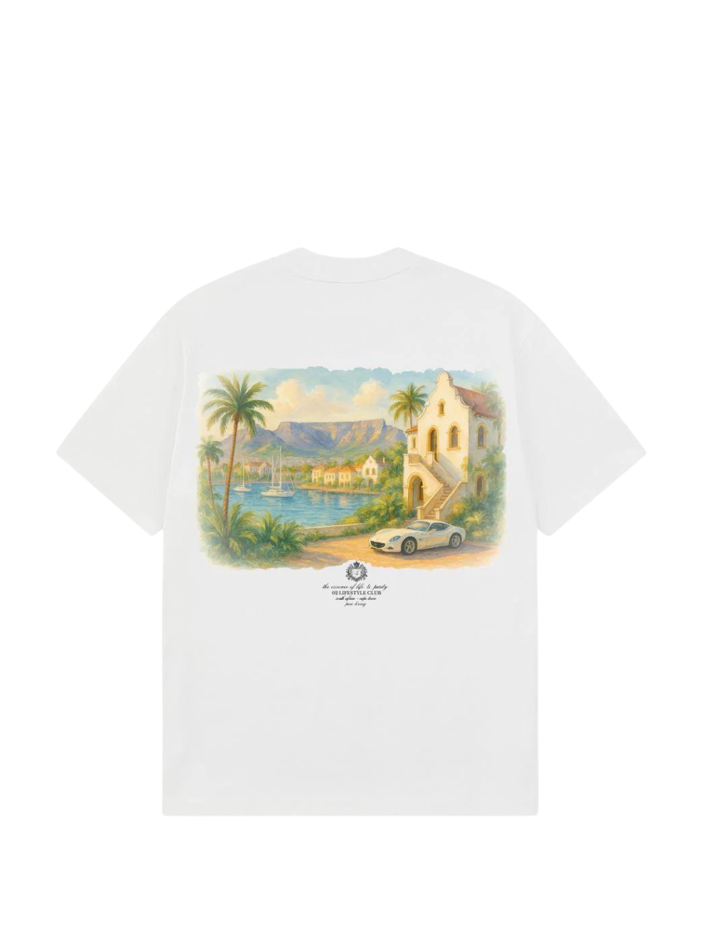 losta white oversized image graphic tshirt at unseen grail. local brands south africa. streetwear. men and women. studio image flatlay behind