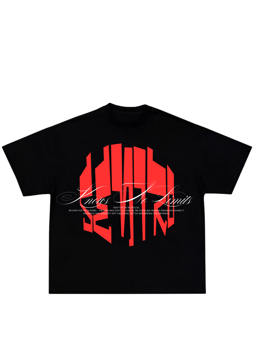 seniro black oversized graphic tshirt at unseen grail. local brands south africa. streetwear. men and women. studio image behind flatlay