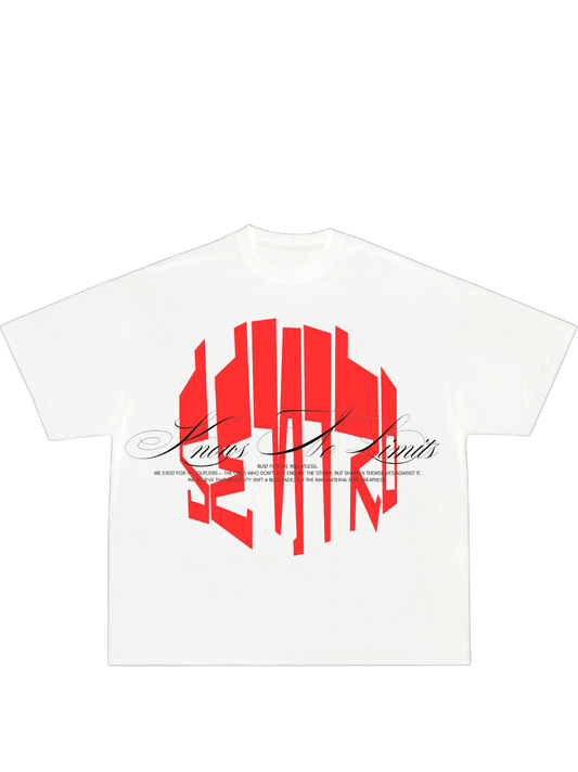 seniro white oversized graphic tshirt at unseen grail. local brands south africa. streetwear. men and women. studio image behind