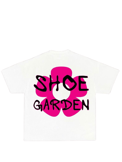 shoe garden white and pink oversized tshirt at unseen grail. men and women. south africa top local brands all at unseen grail. studio behind