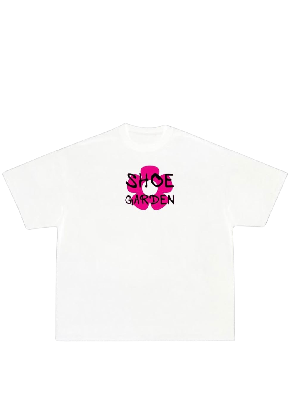shoe garden white and pink oversized tshirt at unseen grail. men and women. south africa top local brands all at unseen grail. studio front