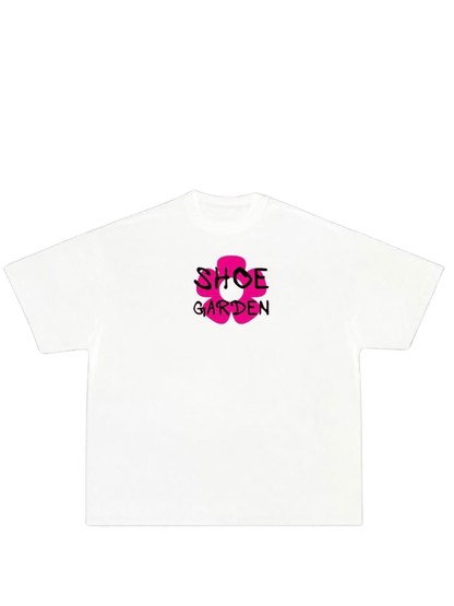 shoe garden white and pink oversized tshirt at unseen grail. men and women. south africa top local brands all at unseen grail. studio front